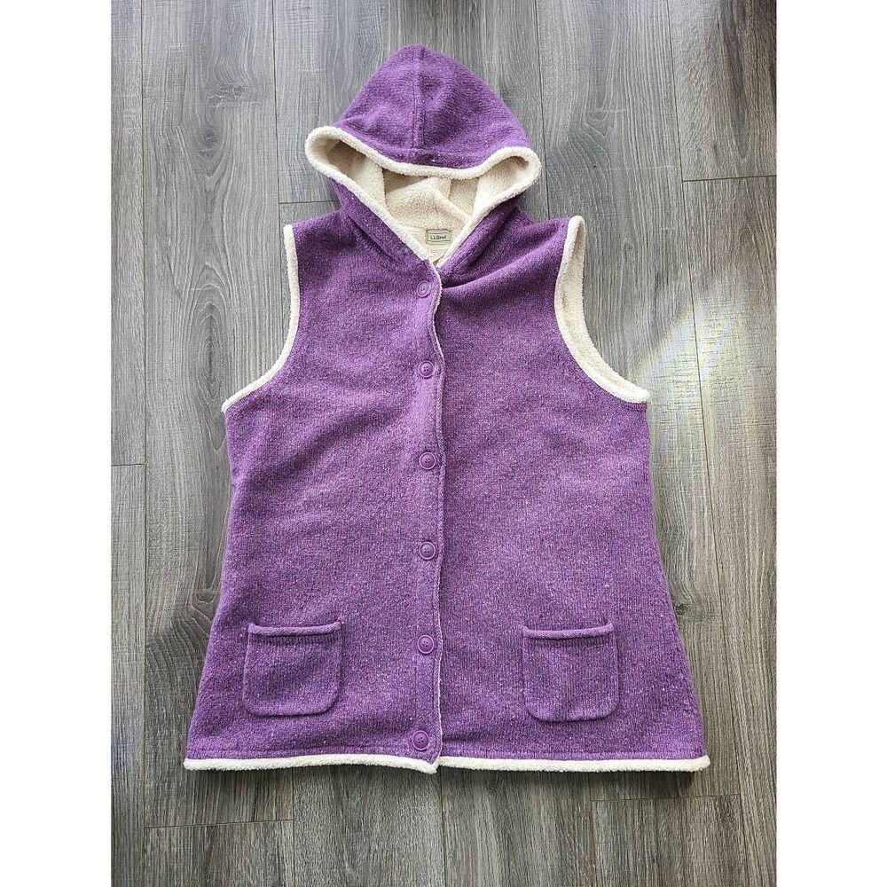 L.L. Bean Lambswool Purple Hooded Knit Vest Woman's XL - regular